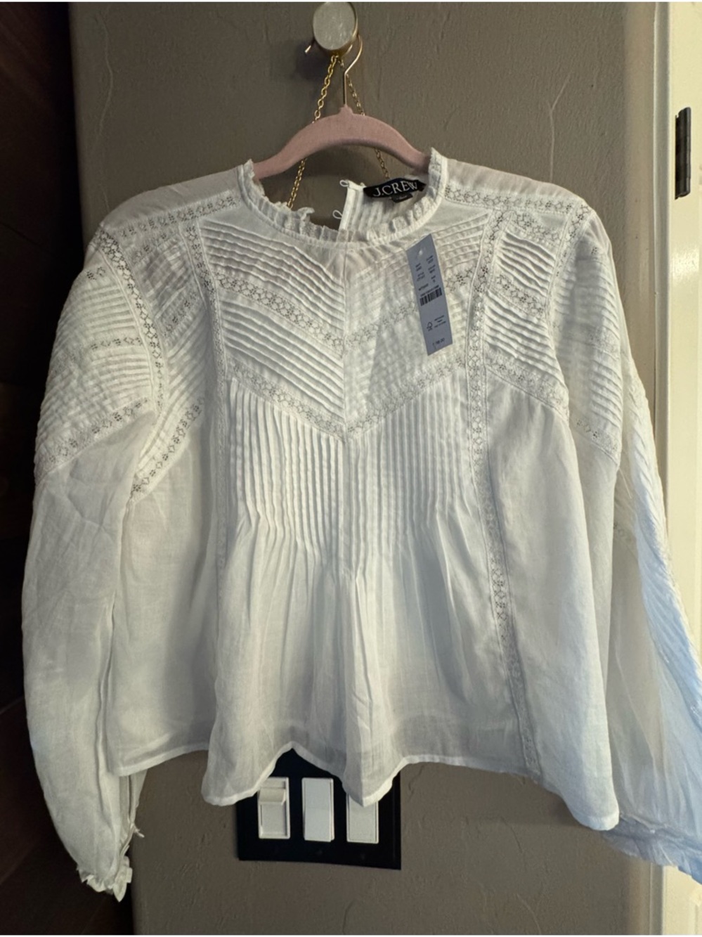 New! J. Crew Lace-trim pintuck top in cotton voile Victorian Blouse - Picture 5 of 8